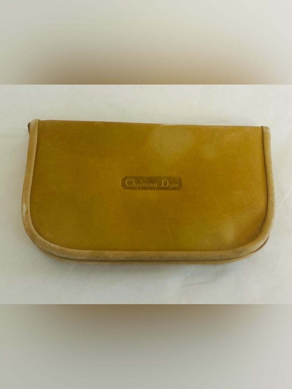Christian Dior Vintage Men's Mustard Tan Leather Cuff Like/Tie Bar Set